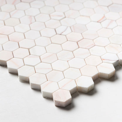 Calacatta Pink Marble Mosaic Hexagon Tiles – 50 × 50 × 10 mm