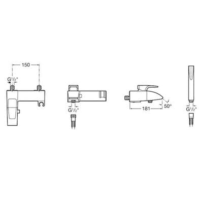 Thesis Chrome Wall Mounted Bath Shower Mixer Kit - Roca