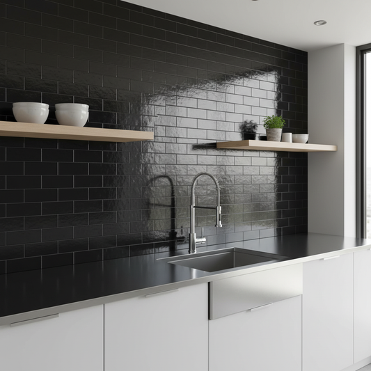 Central Gloss Black Cermic Wall Tile 100mm x 300mm (34 per Box)