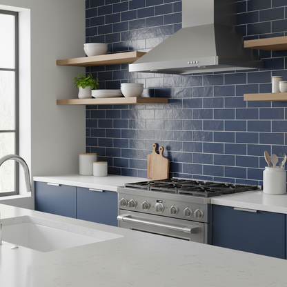 Central Midnight Blue Gloss Ceramic Wall Tile 100mm x 200mm (50 per Box)