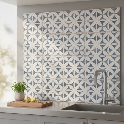 Garcia Geo Blue Matt Porcelain Wall & Floor Tile 200mm x 200mm (15 per Box)