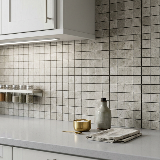 Silver Shadow Grey Tumbled Marble Mosaic 305mm x 305mm (10 per Box)