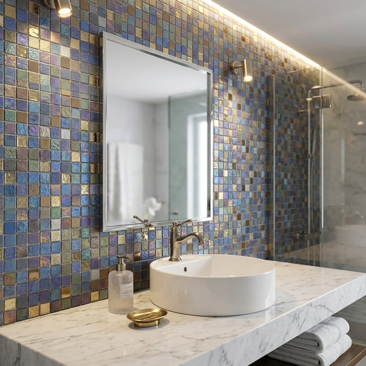 Iridescent Glass/Stone/Metal Mix Wall Mosaic 300mm x 300mm (10 per Box)