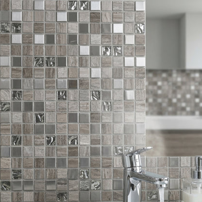Cedar Grey Glass/Stone/Metal Mix Wall Mosaic 300mm x 300mm (10 per Box)