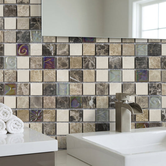Emperador Cream Glass/Stone Mix Wall Mosaic 300mm x 300mm (10 per Box)