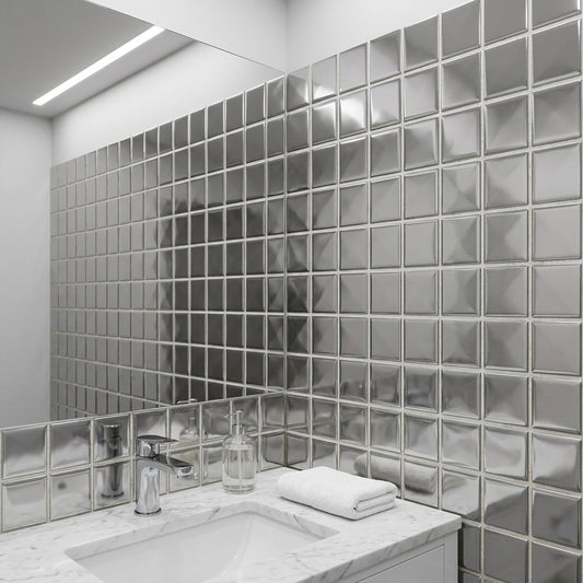 Electro Silver Brick Glass Wall Mosaic 300mm x 300mm (10 per Box)