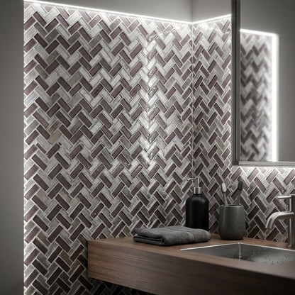 Dusk Grey Herringbone Glass & Mirror Wall Mosaic 290mm x 270mm (10 per Box)