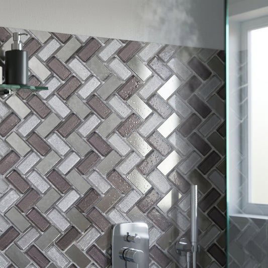 Dusk Grey Herringbone Glass & Mirror Wall Mosaic 290mm x 270mm (10 per Box)