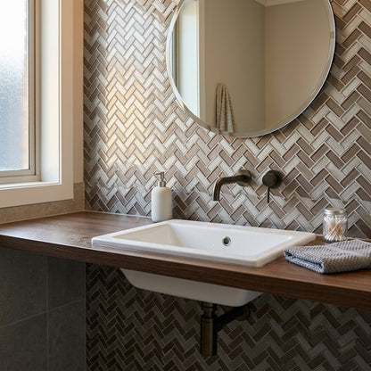 Dusk Grey Herringbone Glass & Mirror Wall Mosaic 290mm x 270mm (10 per Box)