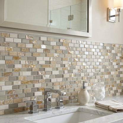 Cream Pearl/Glass/Stone/Metal Mix Mini Brick Wall Mosaic 285mm x 300mm (10 Per Box)
