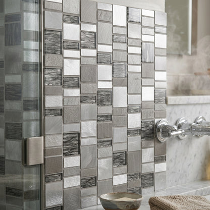 Chrome Copper Glass & Metal Linear Mix Wall Mosaic 300mm x 300mm (10 per Box)