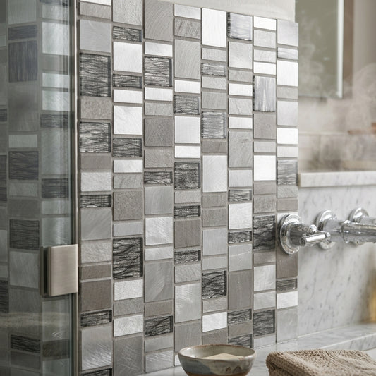 Chrome Copper Glass & Metal Linear Mix Wall Mosaic 300mm x 300mm (10 per Box)