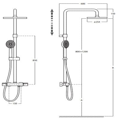 Loft Chrome Shower Mixer Column With Kit - Roca