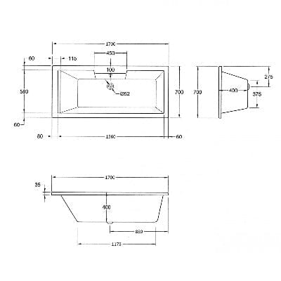 Legend Single Ended Straight Bath - All Sizes - Aqua