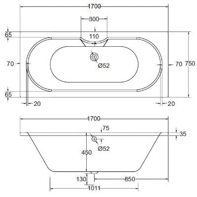 Luna Double Ended Bath - All Sizes - Aqua