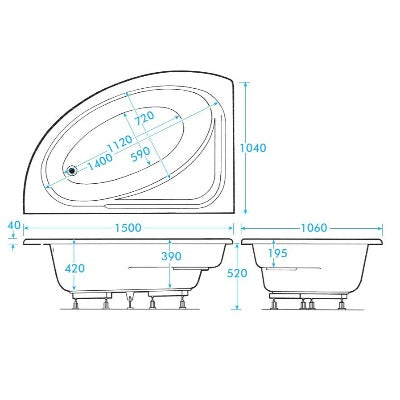 Orlah Offset Corner Bath - 1500 x 1040mm - Aqua