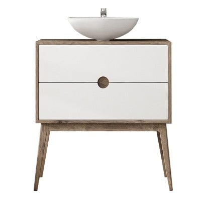 Kompass 2 Drawer Vanity Unit Oak/White & Lavabo Garbo Wash Basin - Aqua