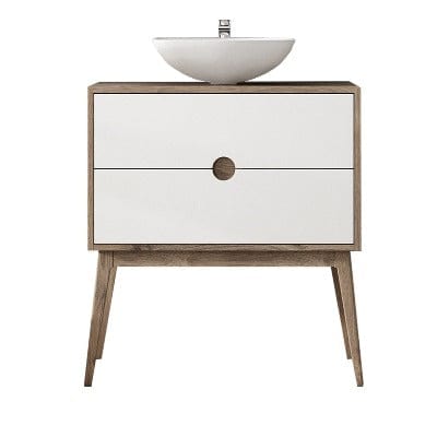 Kompass 2 Drawer Vanity Unit Oak/White - 800 x 480 x 450mm - Aqua