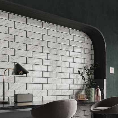 Metro Calacatta Gris Gloss Ceramic Wall Tile - All Sizes
