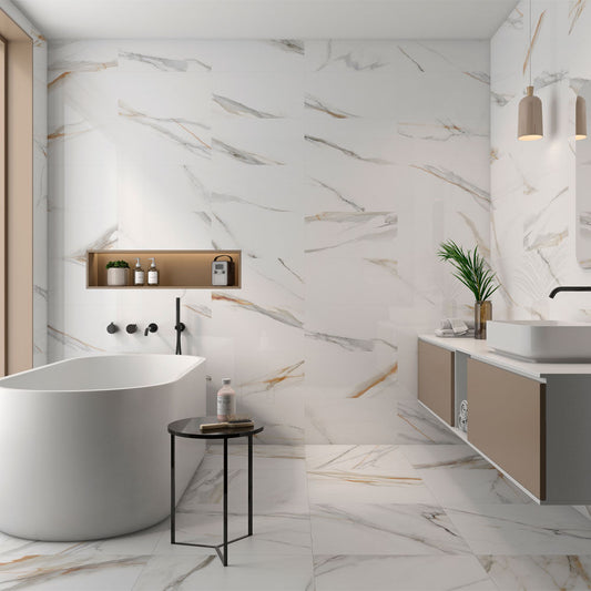 Scent Gold Calacatta Matt Ceramic Wall Tile 595mm x 295mm (8 per Box)