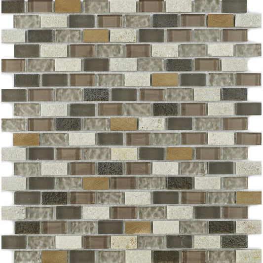 New York Beige Glass/Stone/ Metal Mix Mini Brick Wall Mosaic 305mm x 285mm (10 per Box)