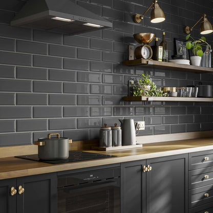 Metro Dark Grey Gloss Ceramic Wall Tile - All Sizes