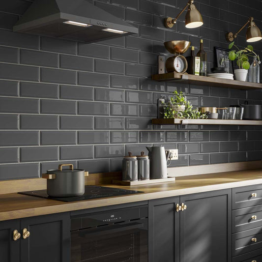 Metro Dark Grey Gloss Ceramic Wall Tile - All Sizes