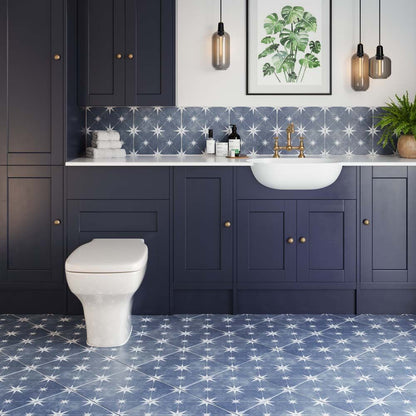 Vincent Navy Blue Patterned Matt Ceramic Wall & Floor Tile 335mm x 335mm (13 per Box)