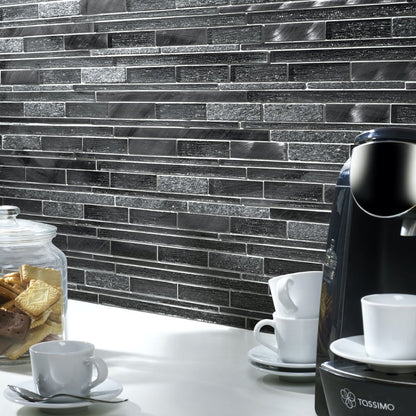Kenton Grey Glass/Stone/Metal Mix Offset Linear Wall Mosaic 310mm x 300mm (10 per Box)