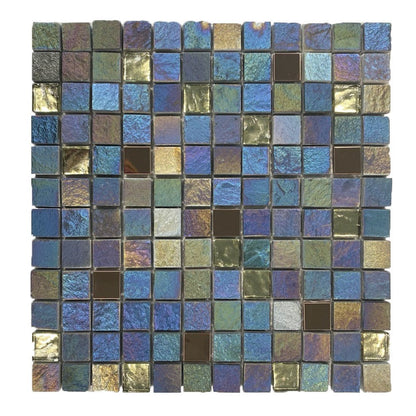 Iridescent Glass/Stone/Metal Mix Wall Mosaic 300mm x 300mm (10 per Box)