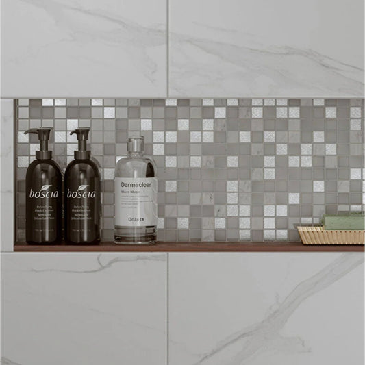 Hutton White/Silver Glass & Stone Mix Wall Mosaic 300mm x 300mm (10 per Box)
