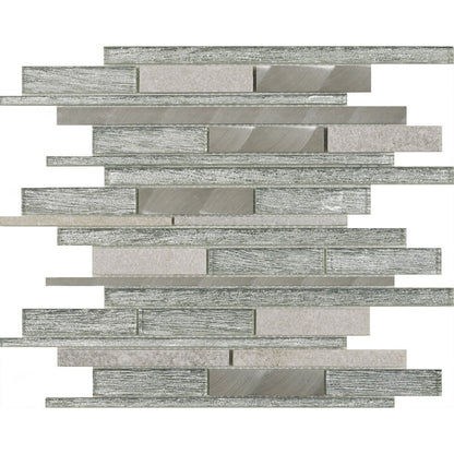 Kenton Silver Glass/Stone/Metal Mix Offset Linear Wall Mosaic 310mm x 300mm (10 per Box)