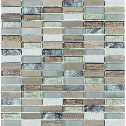 Heydon Beige Mix Stone/Glass & Metal Linear Wall Mosaic 300mm x 300mm (10 per Box)