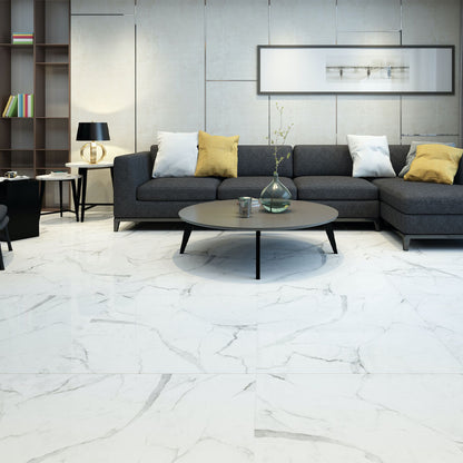 Valletta Statuario Polished Porcelain Wall & Floor Tile - All Sizes