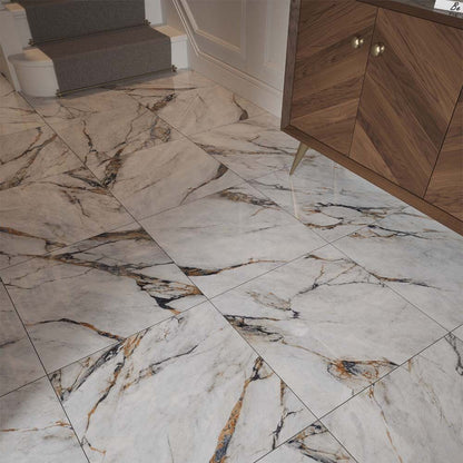 Hestia Viola Marble Polished Porcelain Wall & Floor Tile 600mm x 1200mm (3 per Box)