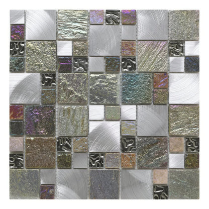 Iridescent Glass/Stone/Metal Mix Modular Wall Mosaic 300mm x 300mm (10 per Box)