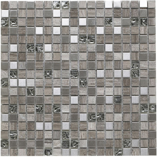 Cedar Grey Glass/Stone/Metal Mix Wall Mosaic 300mm x 300mm (10 per Box)