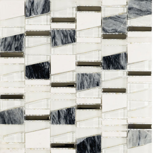 Salvador Grey Stone/Glass Angular Mix Wall Mosaic 300mm x 300mm (10 per Box)