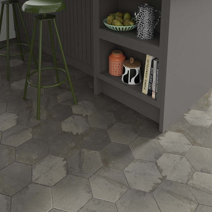 Hex Anthracite Matt Porcelain Wall & Floor Tile 175mm x 202mm (37 per Box)