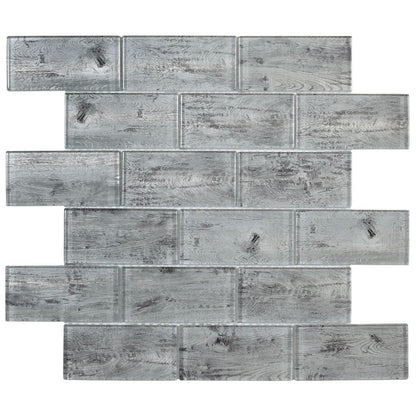 Horizon Silver Wood Effect Glass Brick Wall Mosaic 300mm x 300mm (10 per Box)