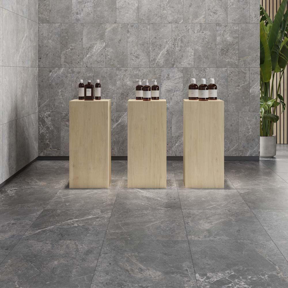 Tile Less. Bathroom Bosco Grey Matt Porcelain Wall & Floor Tile 597mm x 597mm (4 per Box ...