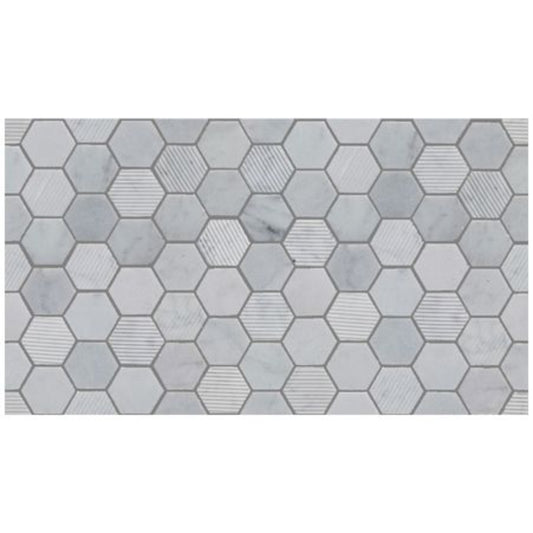 Fog Stone Hexagon Mixed Finish Marble Mosaic 300mm x 300mm (10 per Box)