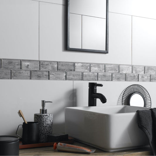 Horizon Silver Wood Effect Glass Brick Wall Mosaic 300mm x 300mm (10 per Box)