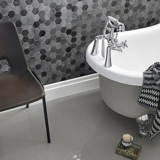 Midnight Stone Hexagon Mixed Finish Marble Mosaic 300mm x 300mm (10 per Box)