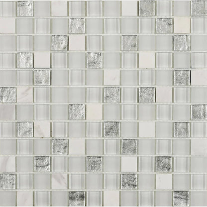 Hutton White/Silver Glass & Stone Mix Wall Mosaic 300mm x 300mm (10 per Box)