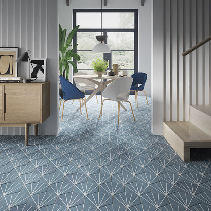 Sunburst Sea Blue Matt Porcelain Wall & Floor Tile 232mm x 267mm (16 per Box)