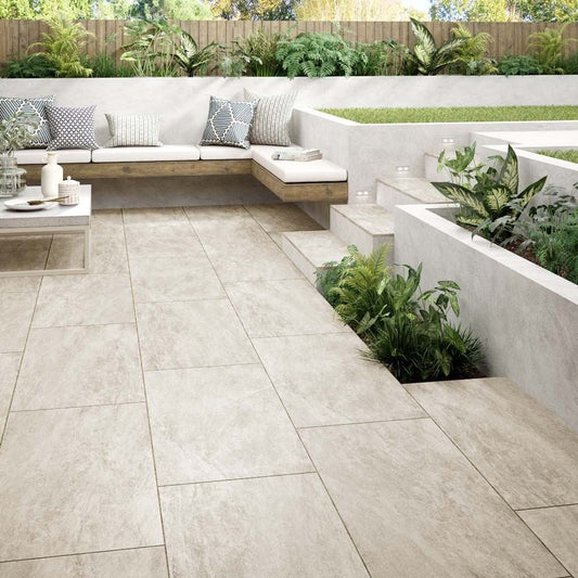 Eyam Beige Matt Porcelain Outdoor Paving Tile 900mm x 600mm x 20mm