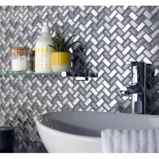 Dusk Grey Herringbone Glass & Mirror Wall Mosaic 290mm x 270mm (10 per Box)