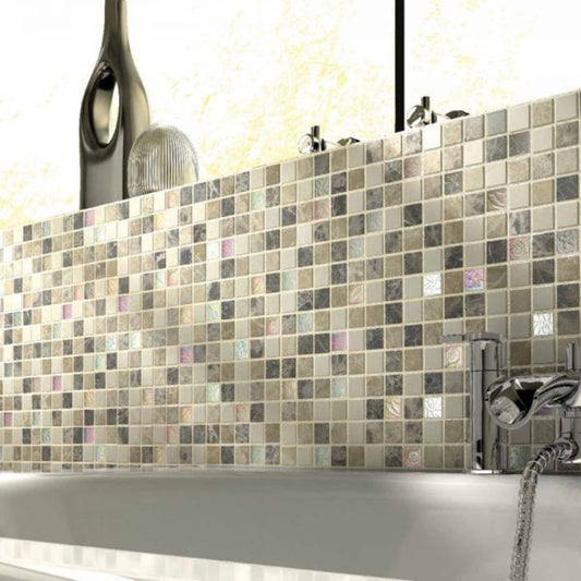 Emperador Cream Glass/Stone Mix Wall Mosaic 300mm x 300mm (10 per Box)