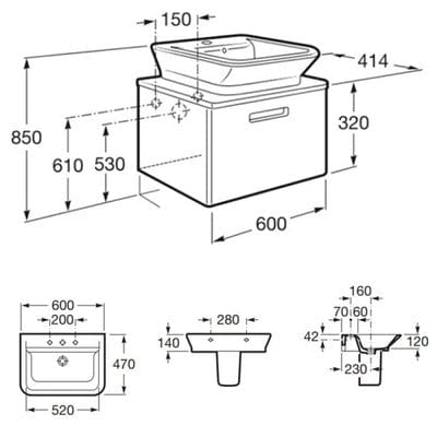 The Gap 600mm Base Bathroom Unit - All Colours - Roca